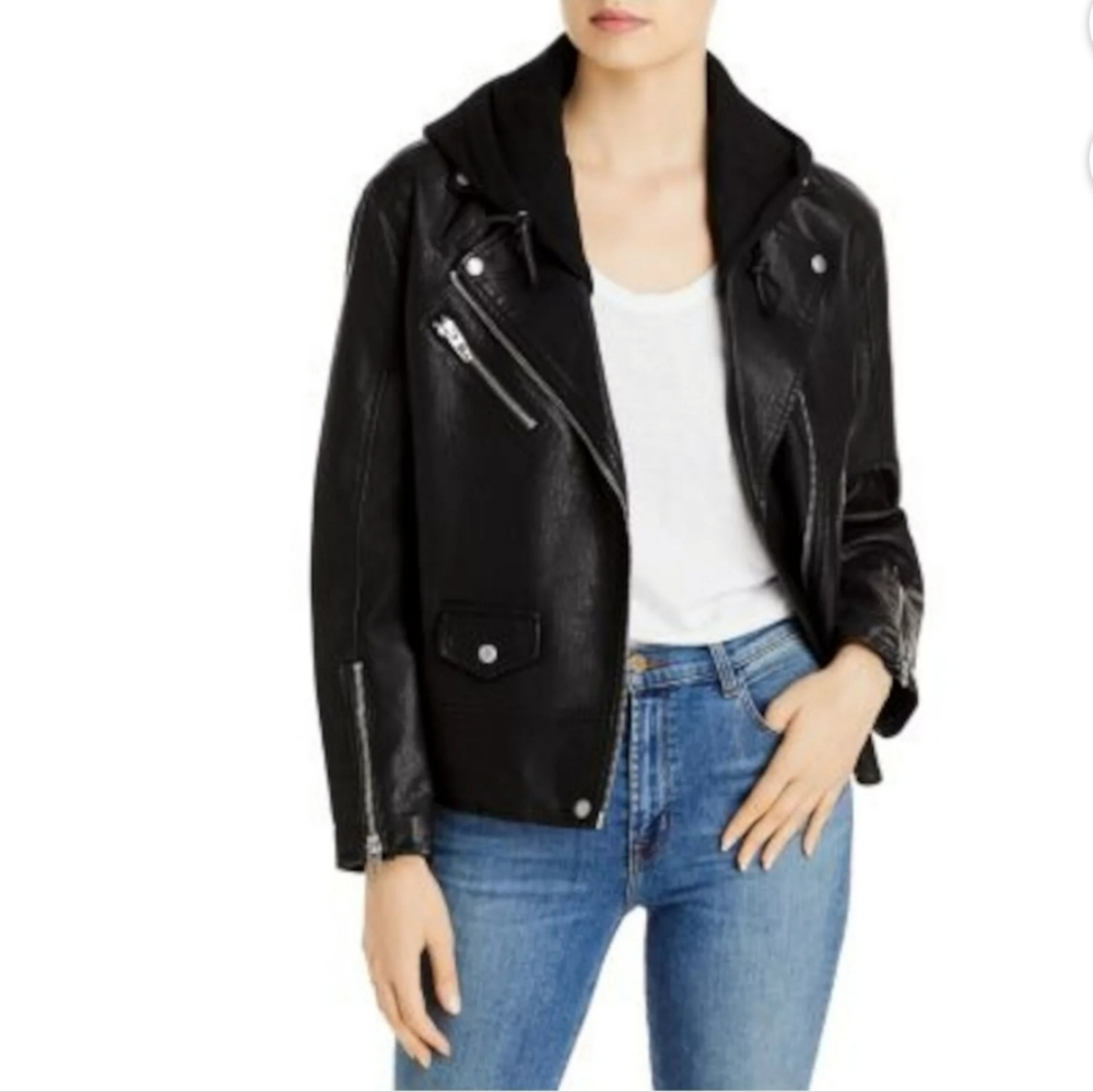 Blank NYC jacket moto black faux leather hood silver zipper sz 2X, NWT - Picture 1 of 9